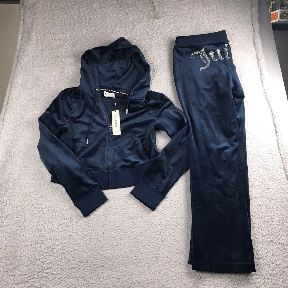 Juicy Couture Tracksuit Women L Regal Blue Velour Rhinestone Logo OG Bling NEW